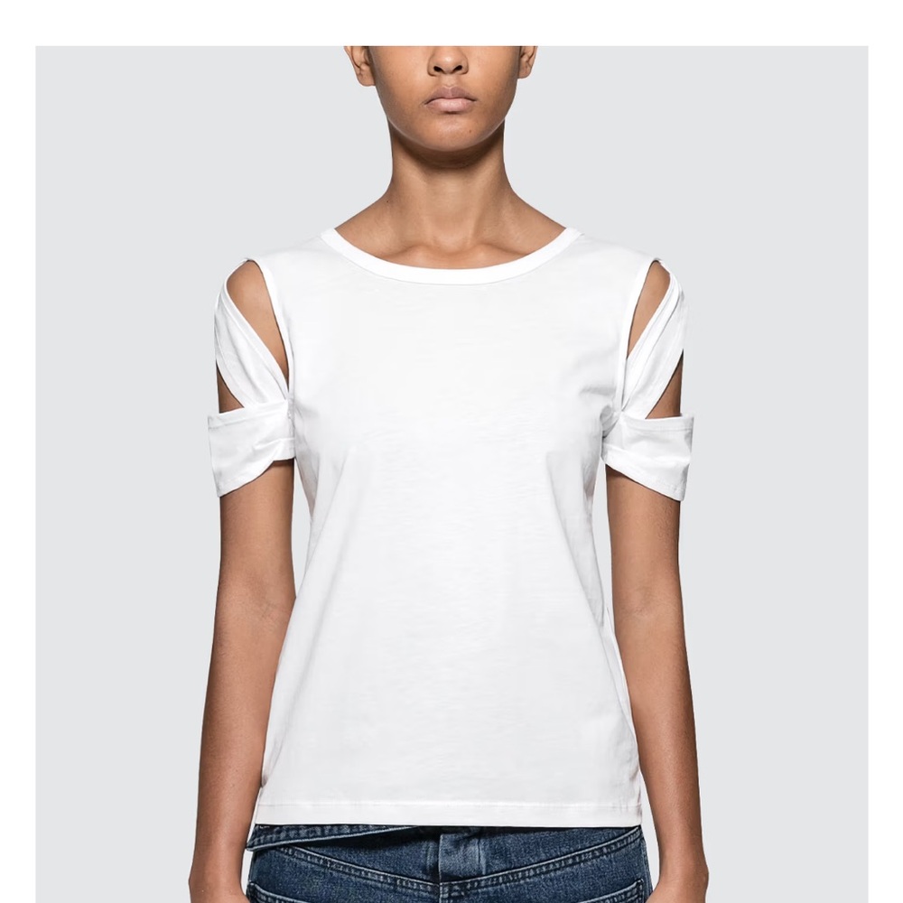 Helmut Lang White Short Sleeve Tee with Shoulder Cutouts